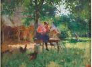 La Halte De La Cycliste by Henri-Gaston Darien