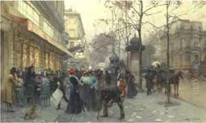 A Bustling Street Scene, Paris by Henri-Gaston Darien