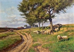Schafherde Im Schatten Der Baume by Hugo Darnaut