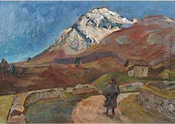 Paesaggio Di Montagna Con Contadina - view 1