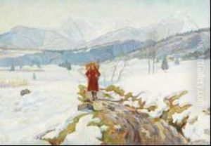 Young Girl On A Snow Covered Trail