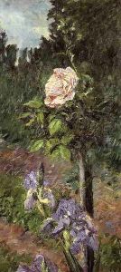 Rose With Purple Iris Garden At Petit Gennevilliers by Gustave Caillebotte