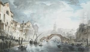 Venetian Canal With An Armorial Trophy Underneath The Mat by Giovanni David