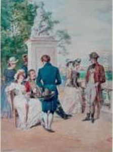 Elegante Compagnie Sur Une Terrasse by Gustave David