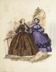 Deux Femmes Dans Un Paysage Avec
Un Chateau Dans Le Fond; Et Deux Femmes Avec Un Enfant Dans Un
Interieur by Jules David