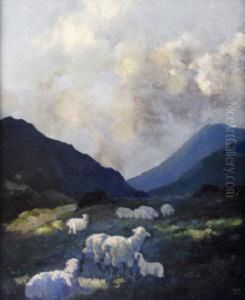 Sheep In Mountain Landscape by Lilian Lucy Davidson