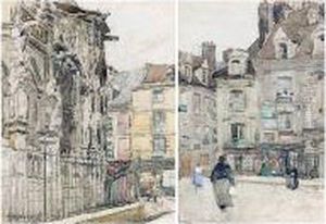 A Group Of Watercolours Of French Street Scenes by David Davies
