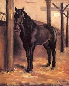 Yerres Dark Bay Horse In The Stable by Gustave Caillebotte