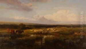 Extensive Farm Landscape With Cattle by Henry William Banks Davis, R.A.