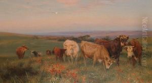 Cattle In A Meadow At Dusk. by Henry William Banks Davis, R.A.