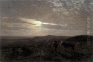 Study Of Cows By Moonlight by Henry William Banks Davis, R.A.
