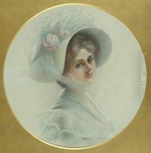 A Young Lady Wearing A Rose-trimmed Hat by Lucien Davis