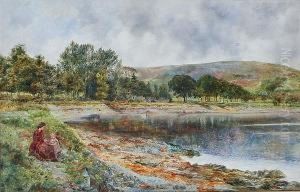 Port Bannatyne, Isle Of Bute, With Mother And Child Seated By The Shore by William Davis