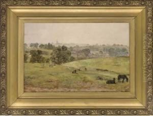 Horses Grazing In A Somerset Landscape by William Davis