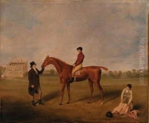 King David With Jockey Up And Held By A Trainer At Newcastle by William Henry Davis
