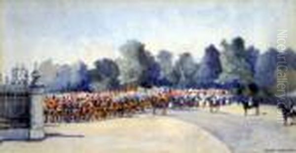 Troops At The Gates Of 
Buckingham Palace, Queen Victorias Jubilee, Signed, 7.25 X 13.75 Ins - view 1