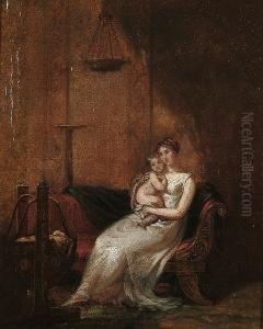 Mother And Child Seated On An Empire Style Chaise