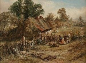 Children Playing Before A
Cottage, Together With Another Similar, Farmers By A Barn, A Pair by Alfred Dawson