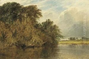 The River Trent, With Men Rowing In Boats by Henry Thomas Dawson