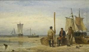 Settingout, A Beach Scene With Fishermen And Their Boats thumbnail