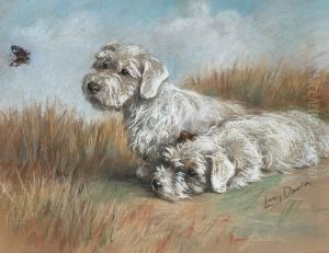 Curiosity - Sealyhams Watching A Butterfly by Lucy Dawson