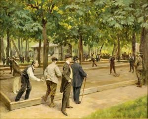 Les Joueurs De Boules Huile Sur Carton Signee En Bas A Droite