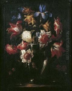 Nature Morte Au Bouquet De Tulipes, Jonquilles Et Pivoines
Dans Un Vase En Verre Sur Un Entablement by Juan De Arellano