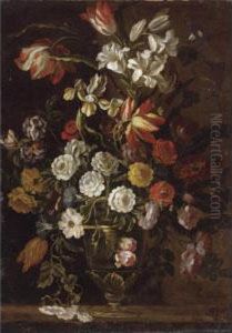 Still Life Of Roses, Tulips, Morning Glory, Lilies, And Various Other Flowers by Juan De Arellano