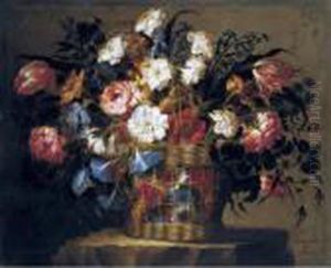 Still Life Of Flowers In A Basket by Juan De Arellano
