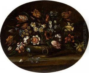 A Flower Still Life With Tulips, Daffodils And Other Flowers by Juan De Arellano