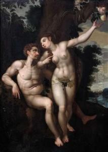 Adam And Eve.oil/oak by Jacob I De Backer