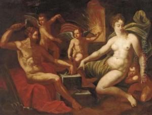 Venus At The Forge Of Vulcan by Jacob I De Backer