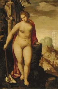 A Personification Of Peace In A Landscape With Classical Ruins, A City Beyond