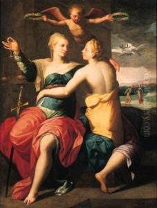 Justice Embracing Peace by Jacob I De Backer
