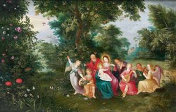 La Sacra Famiglia Con Angeli Musici In Un Paesaggio Boschivo - view 1