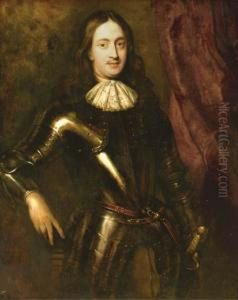 Portrait Of A Gentleman, Three-quarter-length, Standing In Armor by Jan de Baen