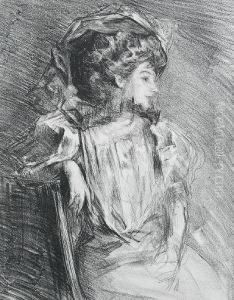 Lady In A Hat Seated by Albert De Belleroche