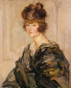 Bust Length Portrait Of A Society Lady by Albert De Belleroche