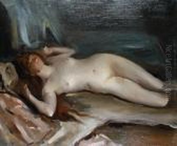 A Nude Reclining On A Bed - view 1