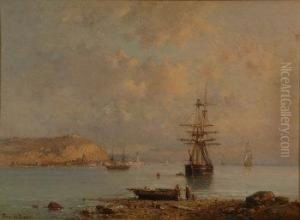 Shipping Becalmed Off A Continental Harbour