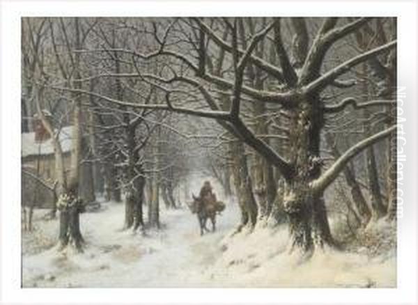 Promenade De L'ane Dans Un Bois Enneige - view 1
