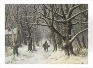 Promenade De L'ane Dans Un Bois Enneige by Tony Francis De Bergue