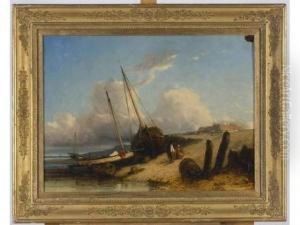 Barques De Peche Sur La Greve by Tony Francis De Bergue