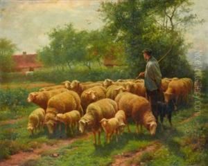 Sheep Herder With Flock by Franz De Beul