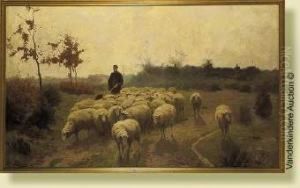 Berger Et Son Troupeau by Franz De Beul