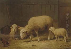 Sheep In A Stable by Franz De Beul