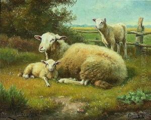 Schaf Mit Zwei Lammern by Henri De Beul