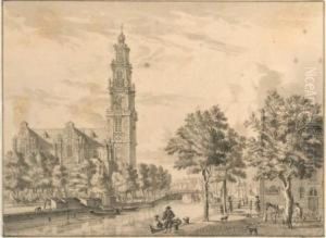 The Westerkerk On The Prinsengracht, Amsterdam, Seen From Thecorner Of The Bloemgracht by Jan De Beyer