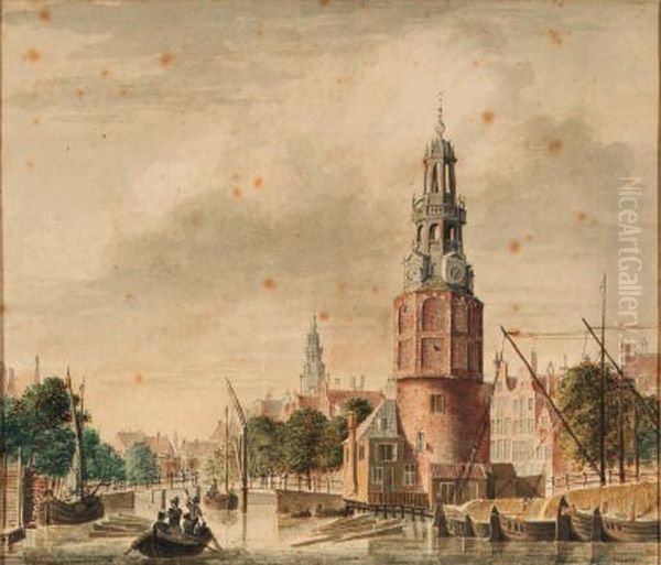 A View Of The Oude Schans With 
The Montelbaanstoren, Amsterdam, Thetower Of The Zuiderkerk Beyond - view 1