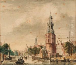 A View Of The Oude Schans With 
The Montelbaanstoren, Amsterdam, Thetower Of The Zuiderkerk Beyond